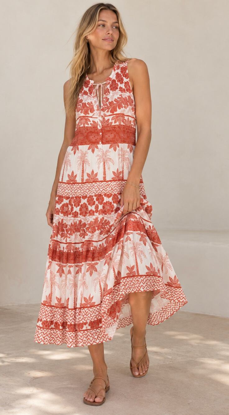 JOHNNY WAS Maelle Tiered Midi Dress Size Medium